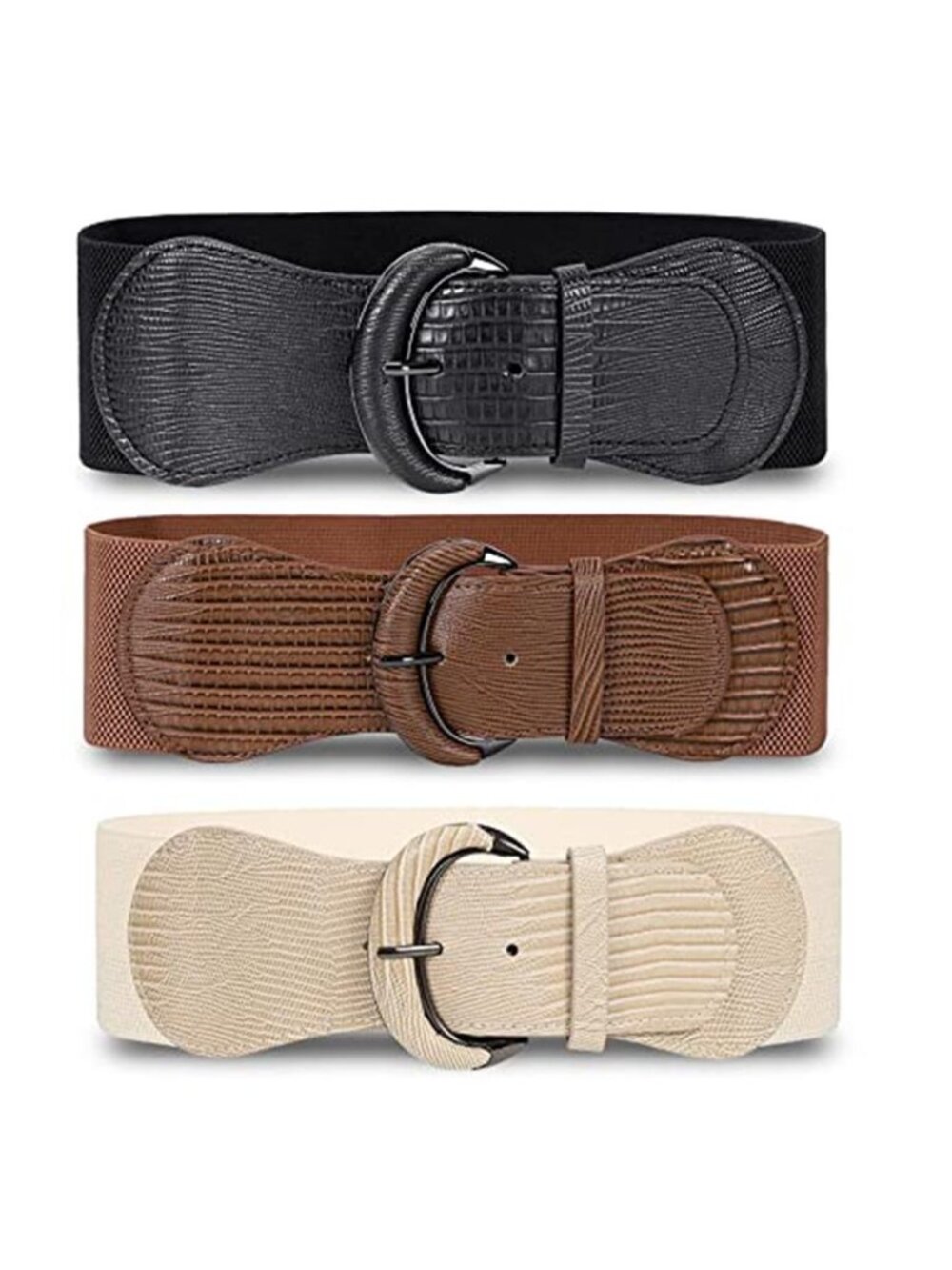 3 Pack Wide Elastic Waist Belt Women PU Leather Stretchy Vintage Dress Belt